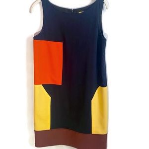 Tevrow + Chase Colorblock Navy Retro Sheath Wool Dress, Size 2